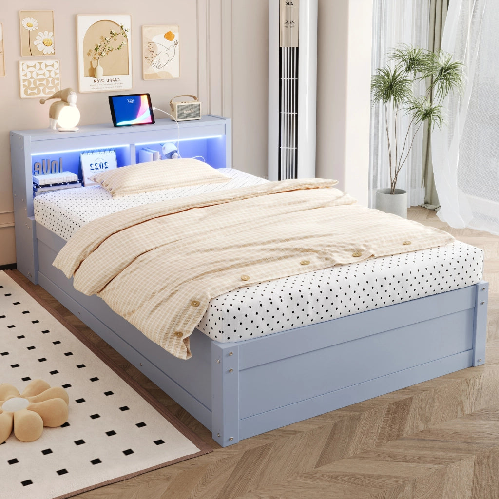 LETTO Multifunzionale 90x200 cm Grigio con presa multifunzione e LED