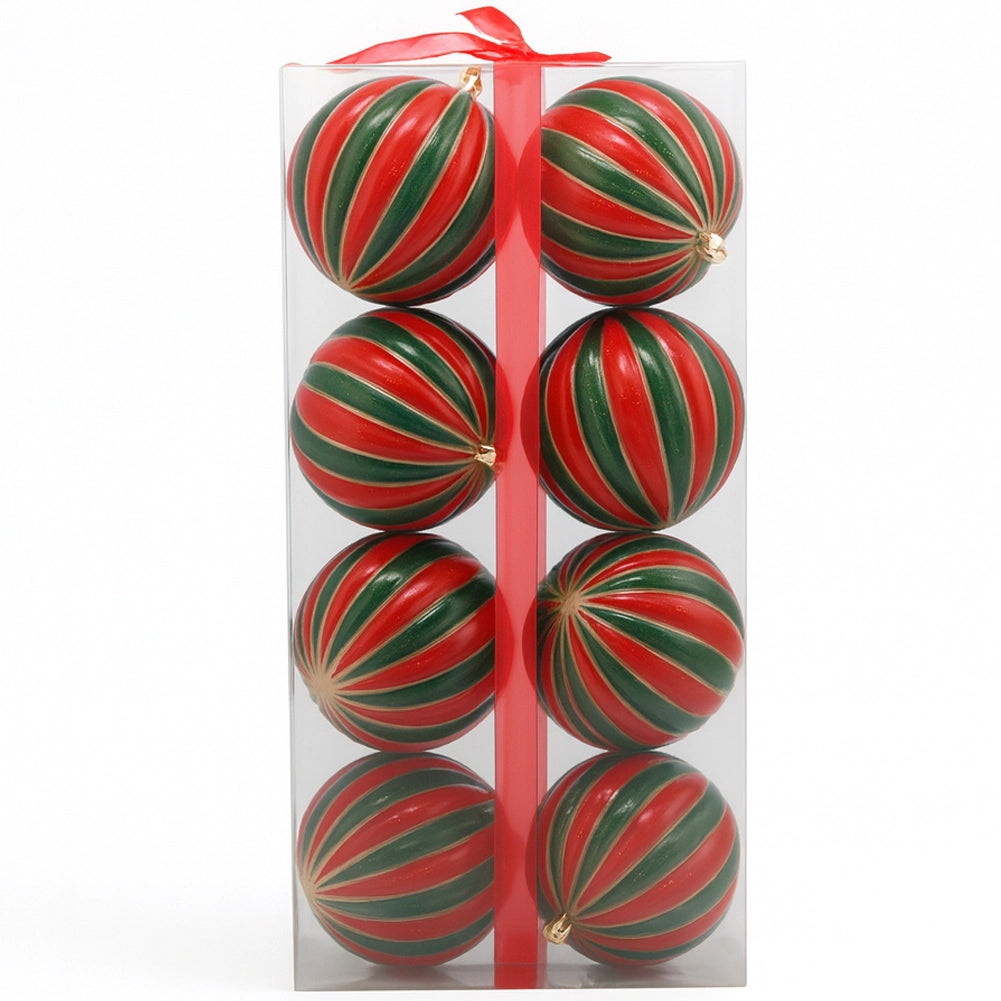 Box 8 Palline di Natale per Albero Sfere Natalizie Addobbo Rosso e Verde da 10cm