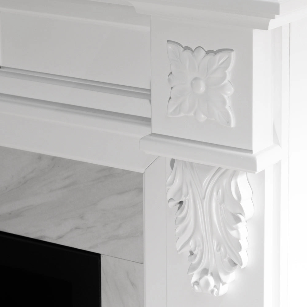 Camino Elettrico da Terra 121x38x108 cm Truman Effetto Marmo Bianco
