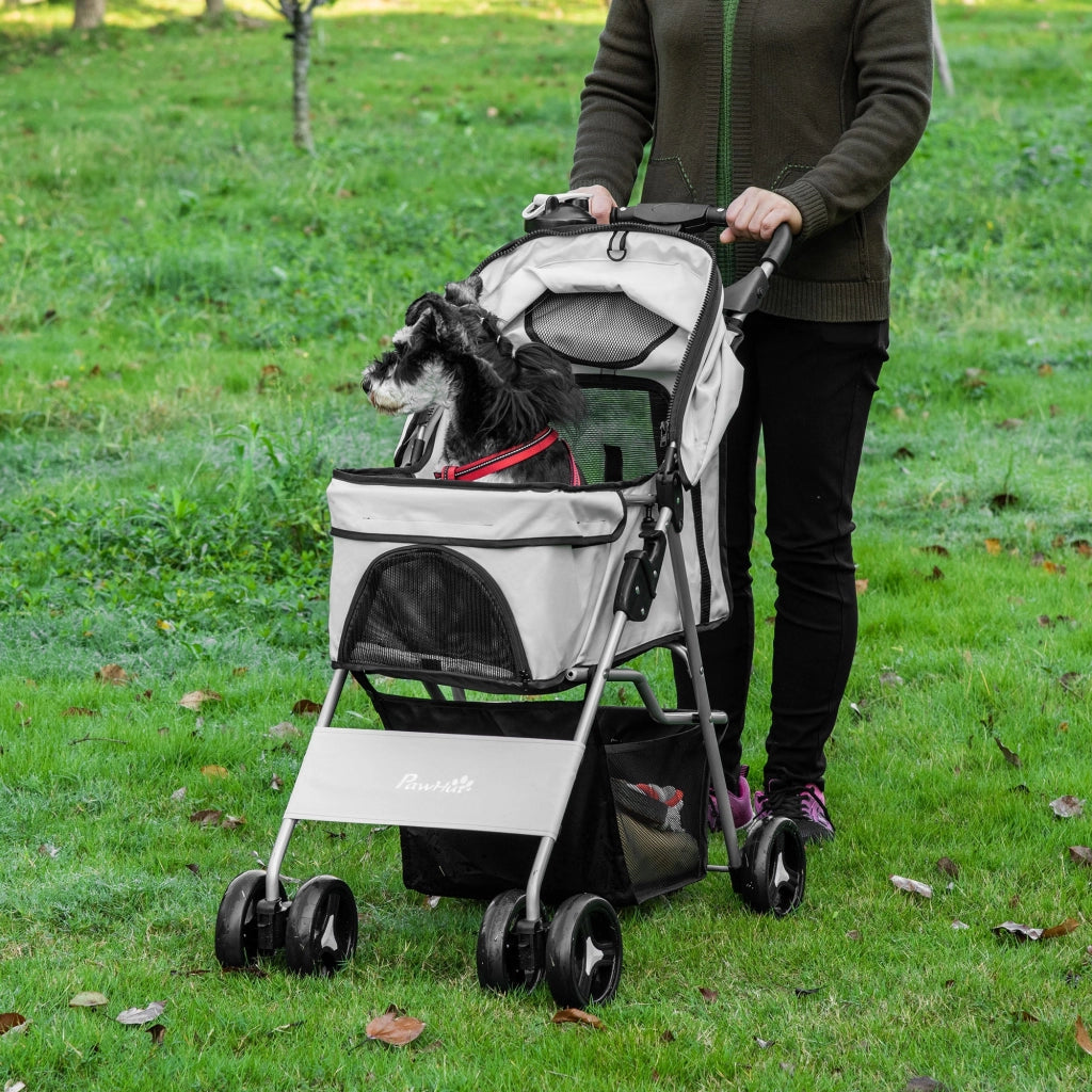Passeggino per Cani Pieghevole con 3 Reti e Cerniera 75x46x94 cm in Ferro e Tessuto Oxford Grigio