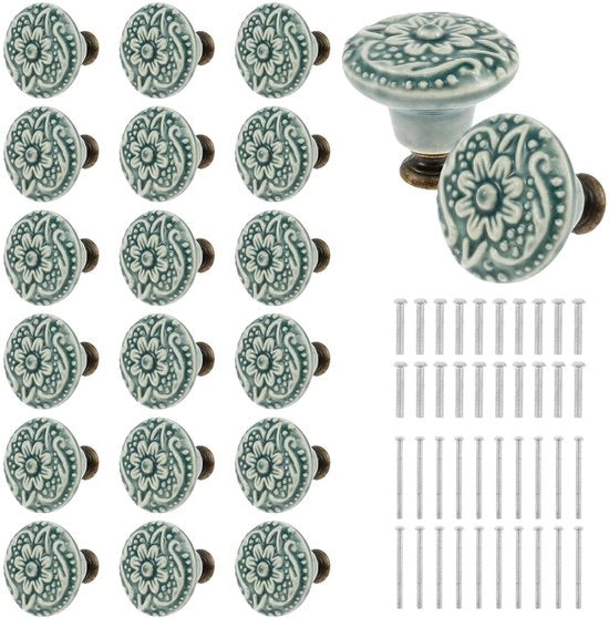 Dailygoods- Keramische Knoppen Set van 20 - Decoratieve Meubel Knoppen - Multifunctionele Knoppen voor Deuren/Laden - Retro Effect - Zinklegering met Schroeven - Meubelknoppen