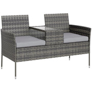 Panchina da Esterno 2 Posti 137x59x82 cm con Tavolino da Caffè in Acciaio e Rattan PE Grigio