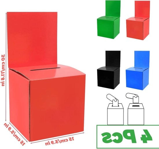 Casella di cartone per donazioni - 4 pezzi con slot per donazioni e lotterie
