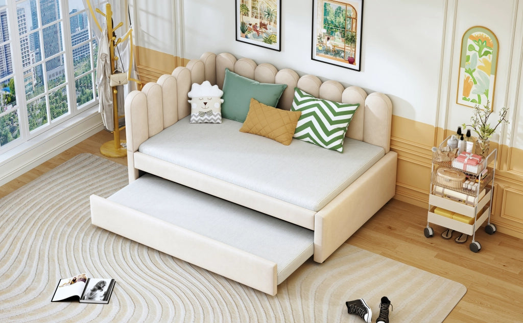 Letto a L divano letto in velluto beige 140x200 cm