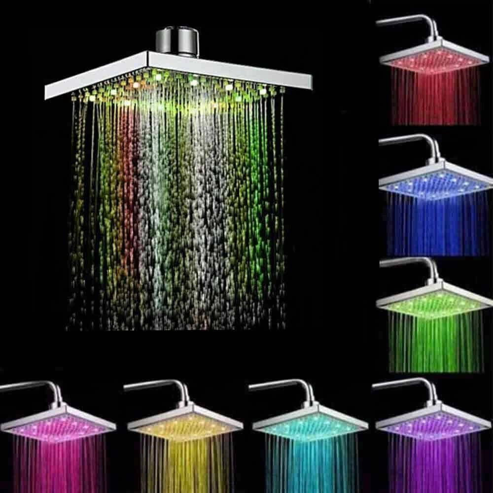 Trade Shop - Soffione Doccia Led Rgb 20 X 20 Cm Cromoterapia Doccia Emozionale Argento 79907 -