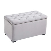 Panca Portaoggetti Set di 3 Pezzi con 2 Sgabelli Pouf in Velluto, Grigio Perla