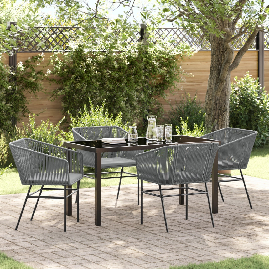 Set da pranzo giardino 5 pezzi con cuscini Grigio Polyrattan