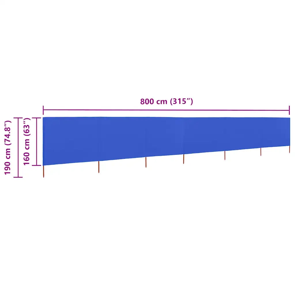 Paravento a 6 Pannelli in Tessuto 800x160 cm Azzurro CFW3689328