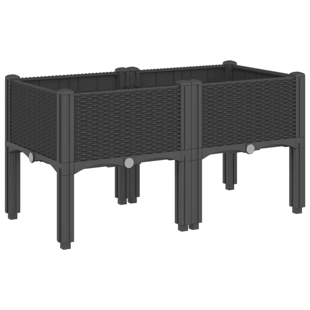 Fioriera | Cassetta per fiori | Vaso da Giardino con Gambe Nera 80x40x42 cm in PP