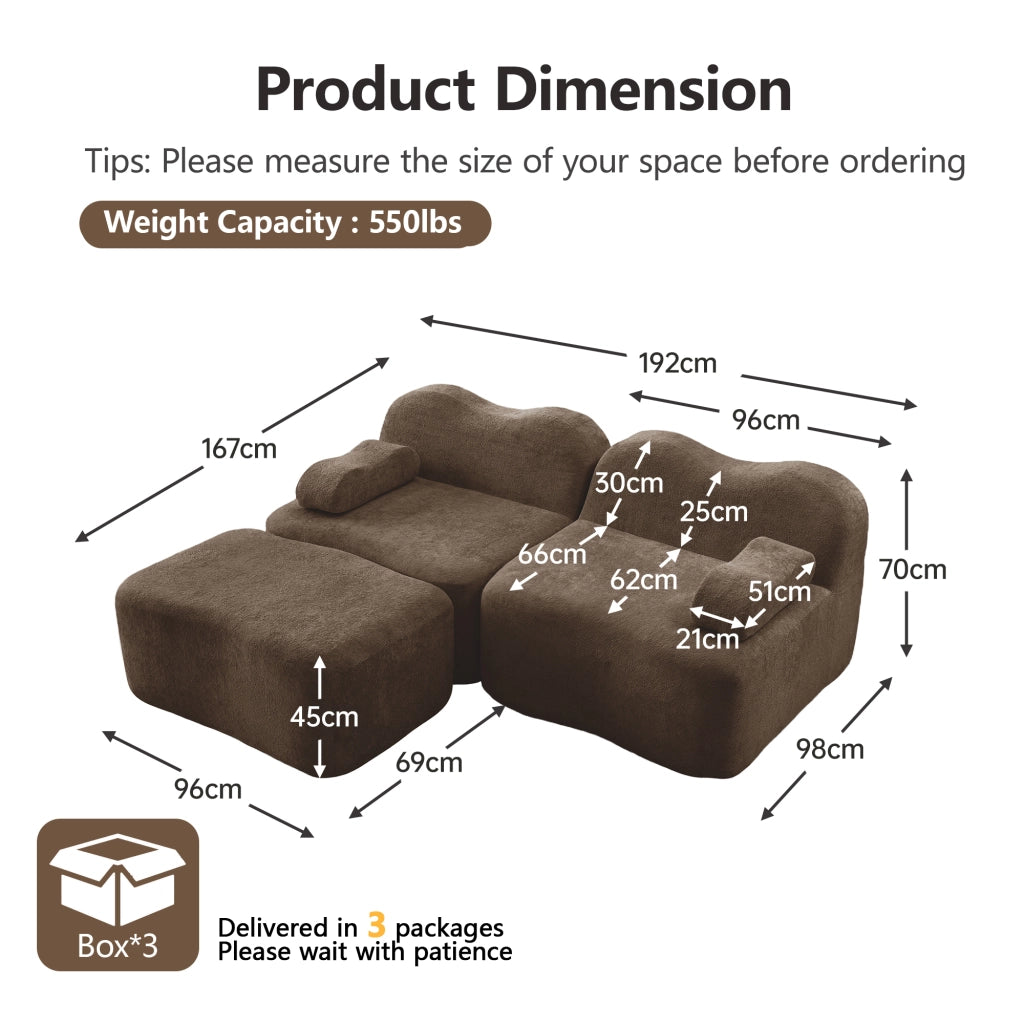 Divano Angolare Modulare 2 Posti con Ottoman ¨C MINIMAL ¨C Tessuto Marrone, Braccioli Mobili