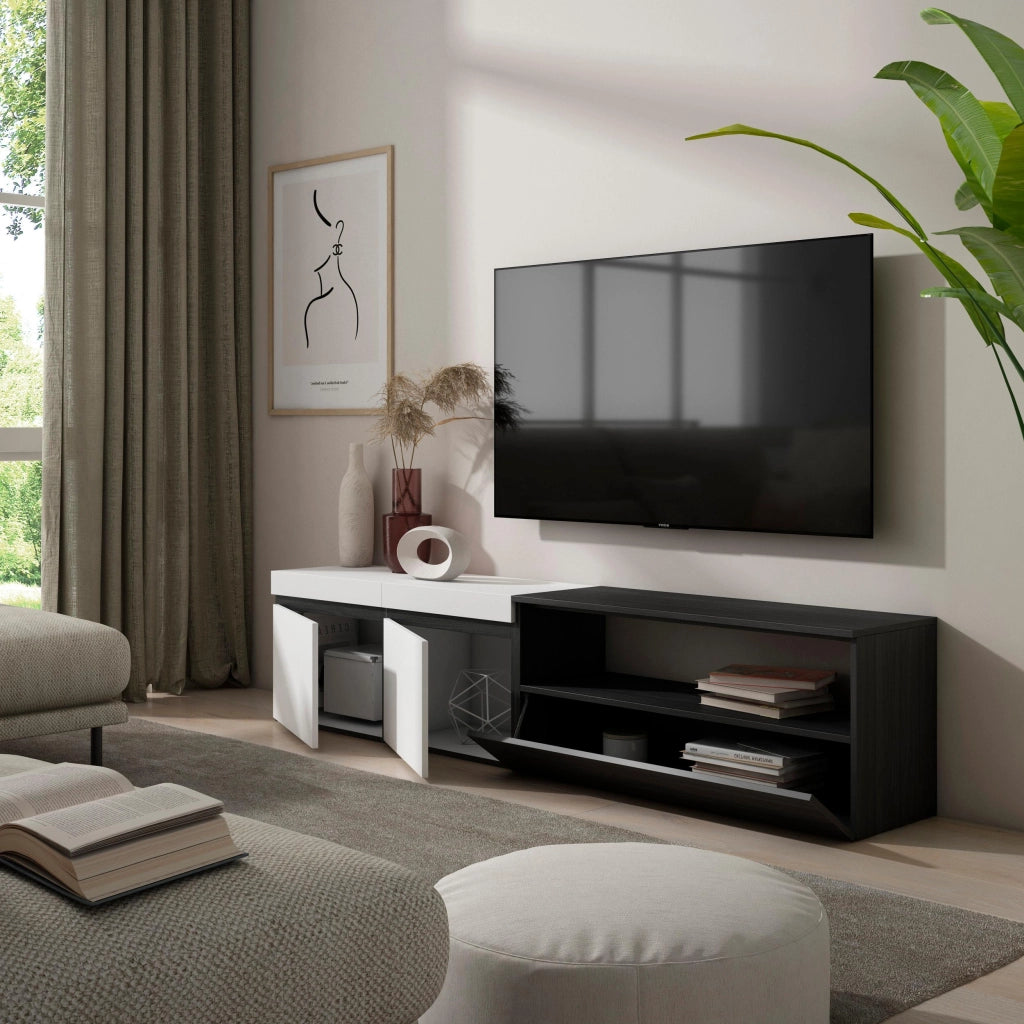 Mobile TV, 200x35x45cm, soggiorno, Per TV fino a 80", Mobile Soggiorno, Bianco e nero RF2172