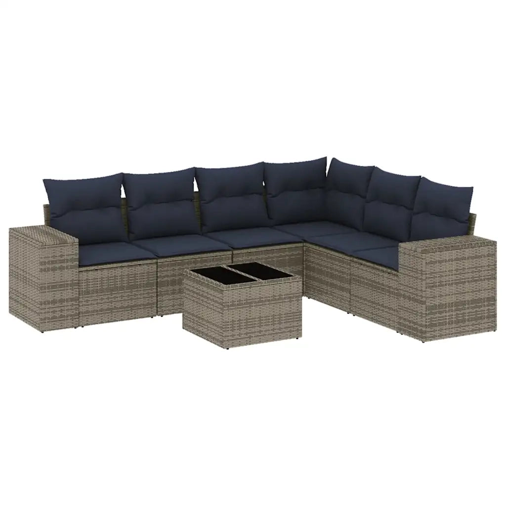 Set Divani da Giardino 7 pz con Cuscini Grigio in Polyrattan 3222620