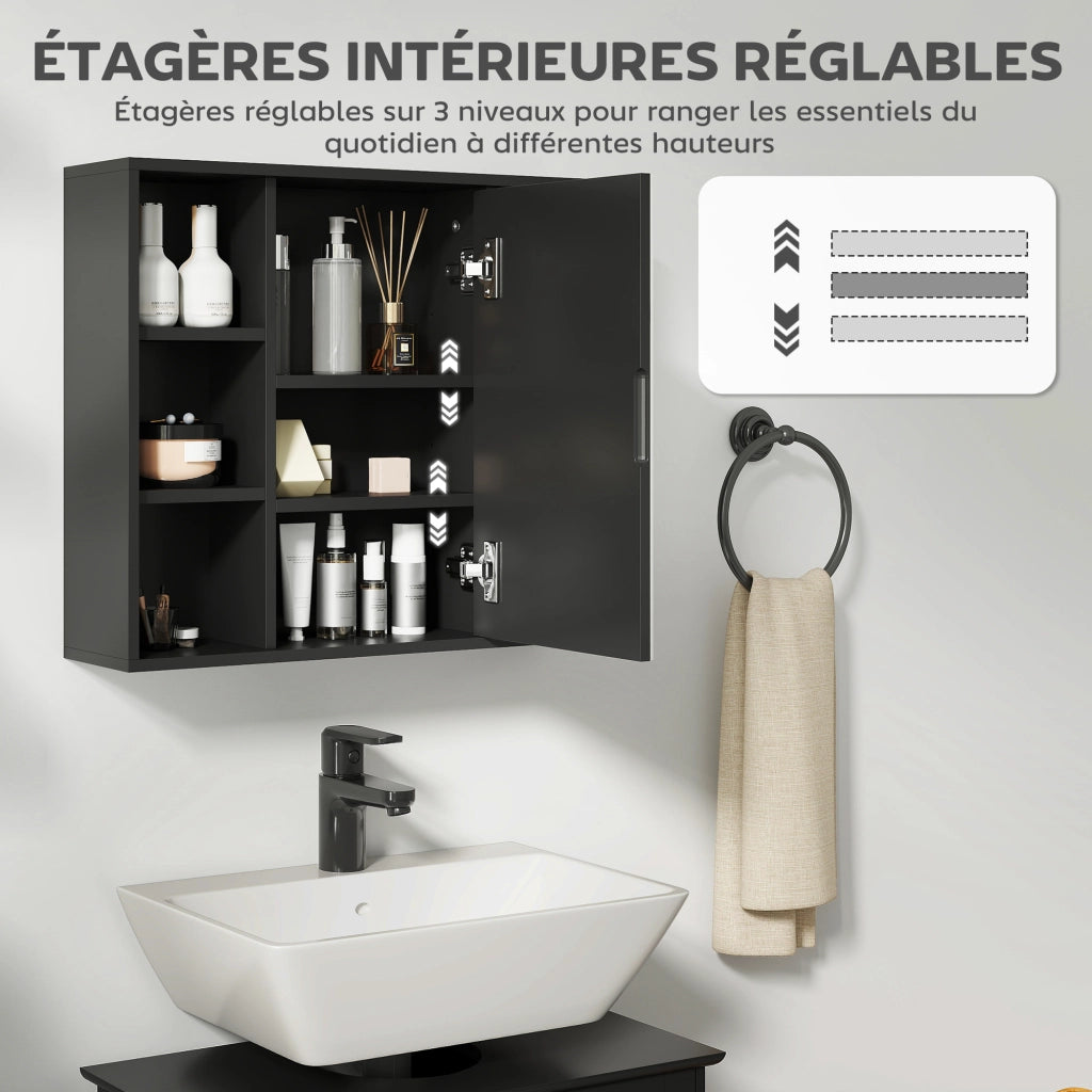 Mobile Bagno con Specchio e Ante ¨C zephmum ¨C Nero 60x14.5x49.4 cm