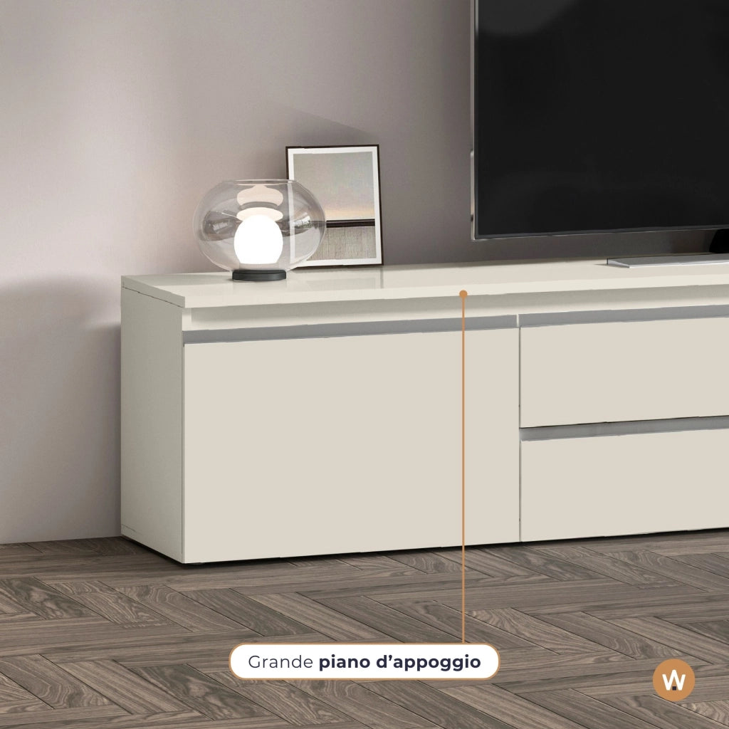 WHOUS Mobile porta tv Magic 2 ante e 2 cassetti centrali cashmere 240x40x55 cm