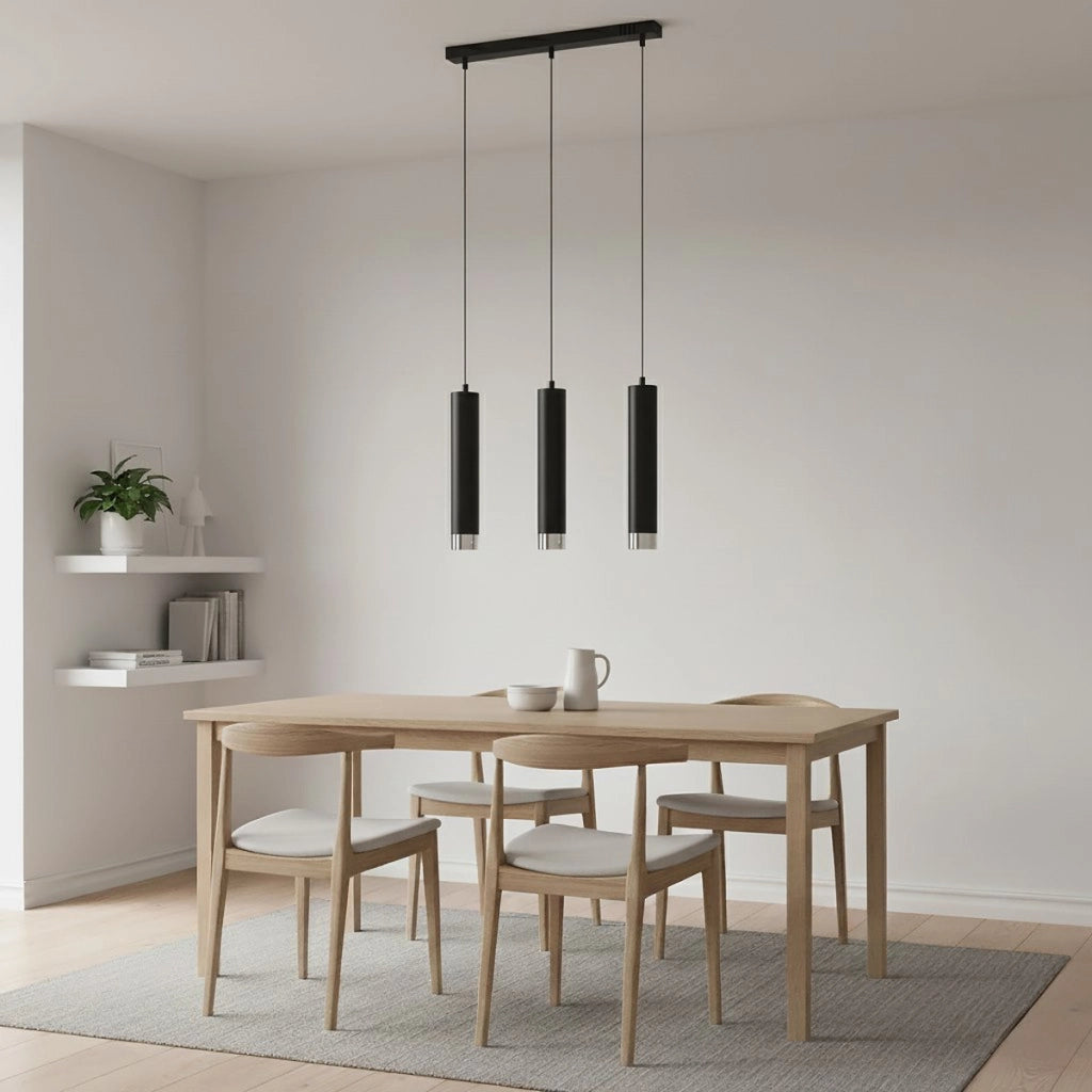 Lampada a sospensione Kibo in acciaio nero con finiture cromate