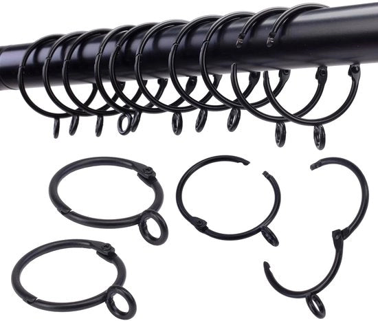 Giradischi con anello, 24 giradischi neri, diametro interno 3,2 cm, chiusura a cardano, adatto per maniglie di tenda fino a 2,5 cm TXZWJZ