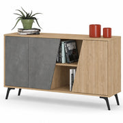 Madia Credenza Moderna 150 cm con 2 Ante 8 Vani e Ripiani Grigio e Quercia
