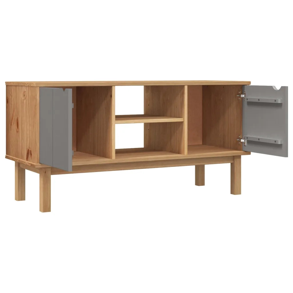 Mobile TV Marrone e Grigio 113,5x43x57 cm Legno Massello Pino cod mxl 15291