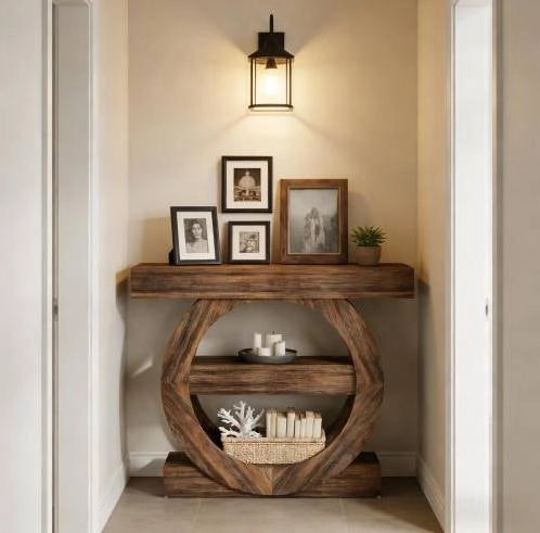 Tavolo consolle rustico a 3 ripiani 105 x 30 x 85 cm marrone