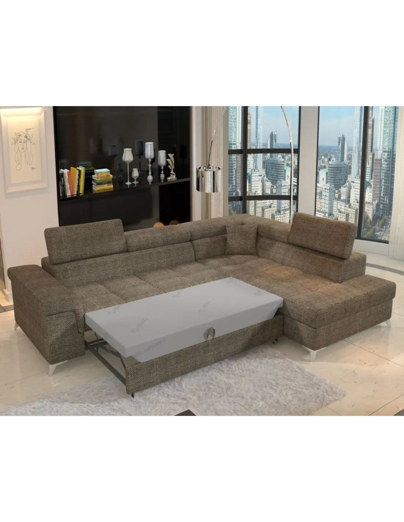 Divano letto angolare PALAZZO 4 posti beige – angolo destro con 1 cuscino