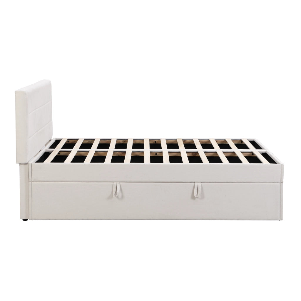 Letto Contenitore Matrimoniale 140x200 cm; Beige; con Rete Sollevabile; in Legno e MDF