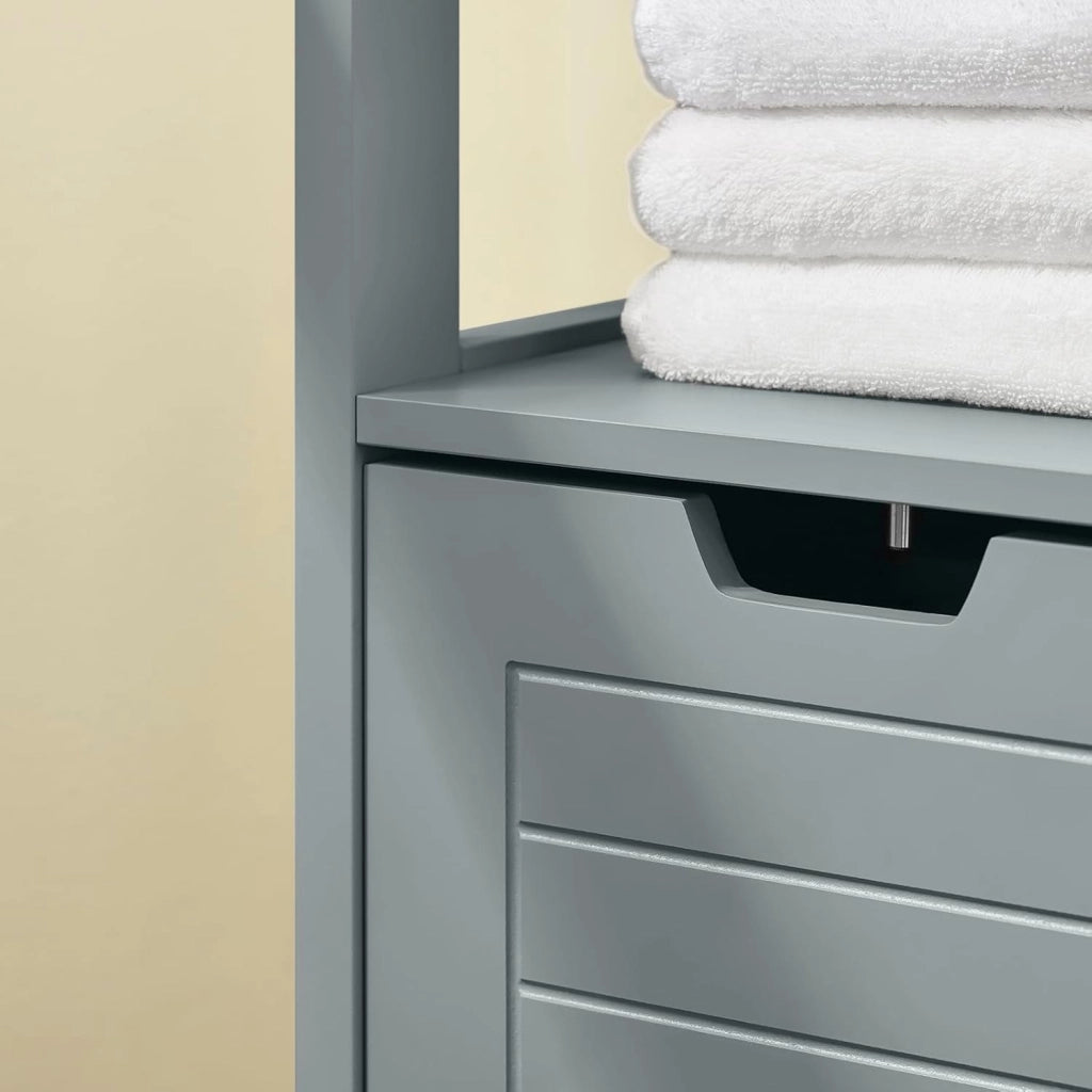 Mobile Bagno Cassettiera – Mobiletto Stretto con 2 Cestini – Armadietto Salvaspazio per Piccoli Bagni e WC, Mobiletto Bagno in Legno, Grigio, 30x89x30 cm, FRG127-SG