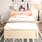 Letto multifunzione 90x200 cm con presa integrata; LED e contenitore idraulico; colore legno