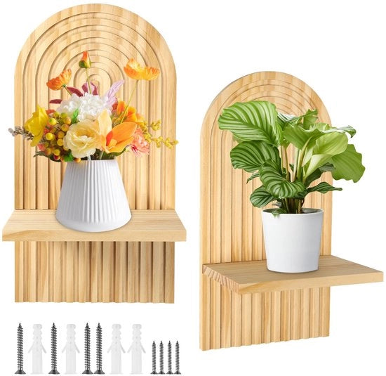 Decorazione per parete in legno 2 pezzi per bambini, decorazione per parete in legno boho, pannelli per parete in legno, pannelli per piante per camera da letto e soggiorno (natura)