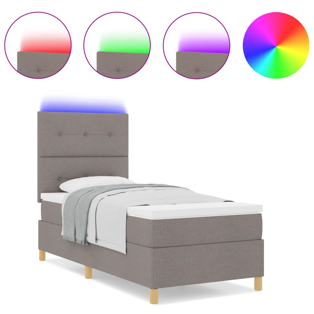 Letto a Molla con Materasso & LED Tortora 100x200 cm Tessuto