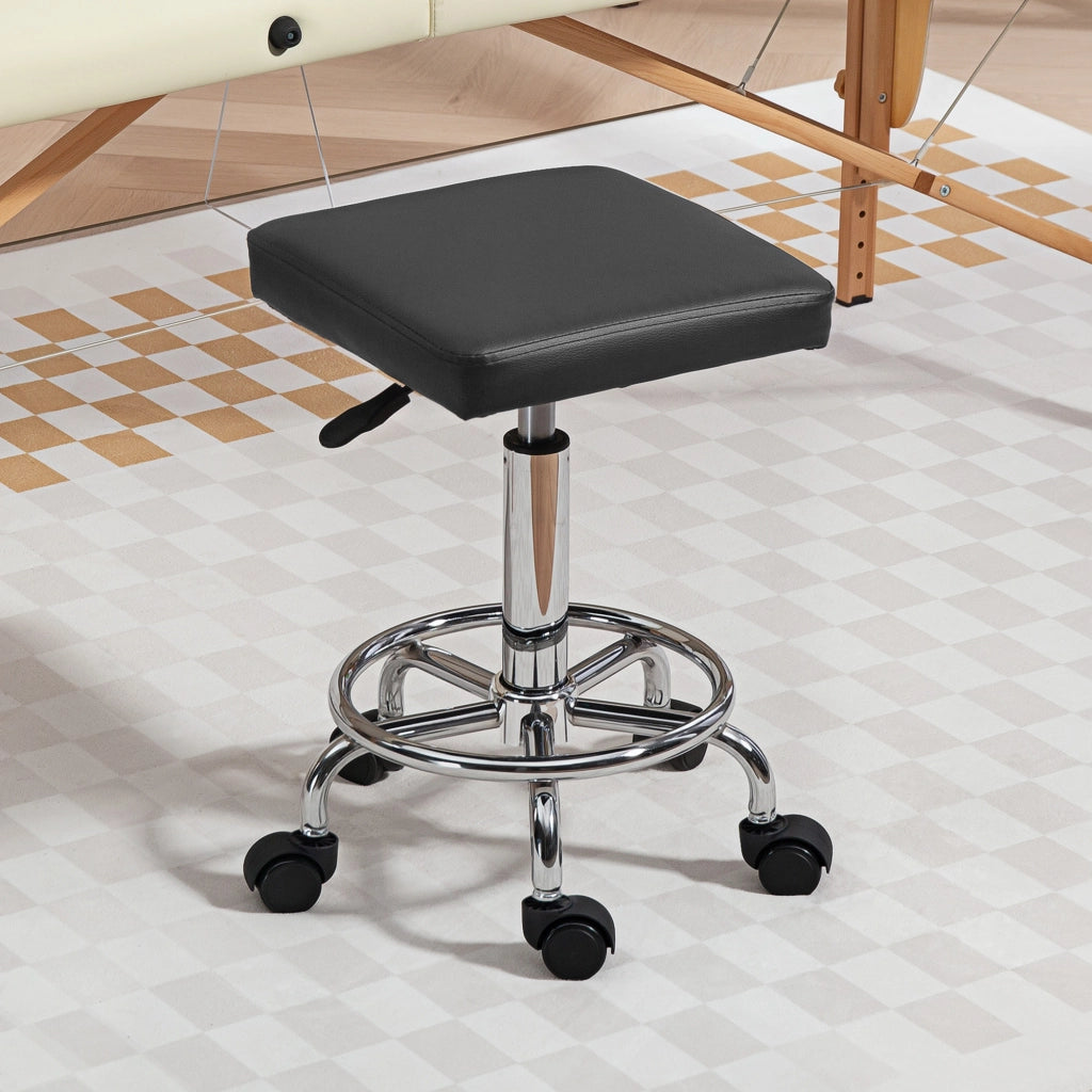 Sgabello girevole regolabile con seduta imbottita, poggiapiedi e ruote ¨C Xylo ¨C 34x34x50-66 cm nero