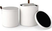 Set di 2 Pouf Contenitore in Velluto, Pouf Rotondi Imbottiti da 40L + 25L, Sgabelli con Contenitore per Soggiorno, Camera da Letto, Portata 150 kg (Bianco)