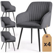 Set di 4 Sedie in velluto con cuciture verticali FLORENCE Grafite gambe nere