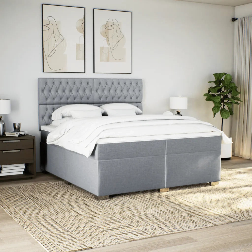 Giroletto a Molle con Materasso Grigio Chiaro 200x200cm Tessuto
