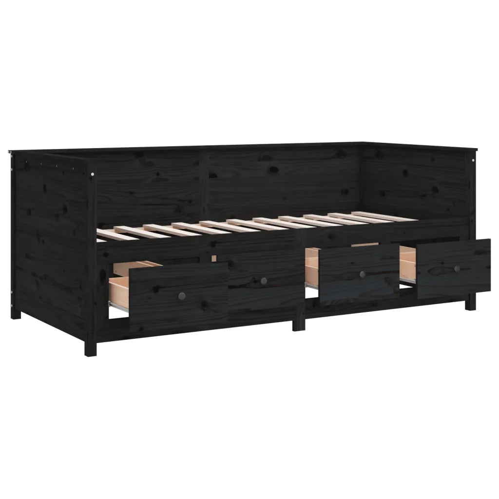Letto singolo | Letto per adulti | Dormeuse Nera 75x190 cm in Legno Massello di Pino