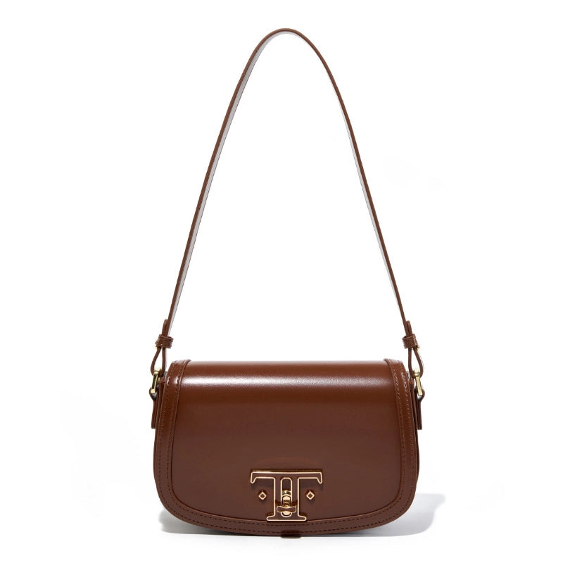 Borsa a tracolla da donna in vera pelle marrone