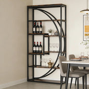 Libreria moderna a 6 livelli con 8 vani aperti in metallo nero e legno marrone rustico 80x30x179 cm