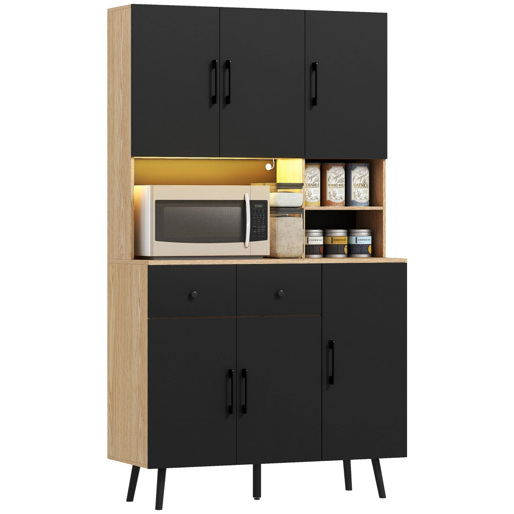 Armadio Cucina con 6 Ante 2 Cassetti e Luce LED ¨C Zephmum ¨C Nero Rovere 100x40x176 cm
