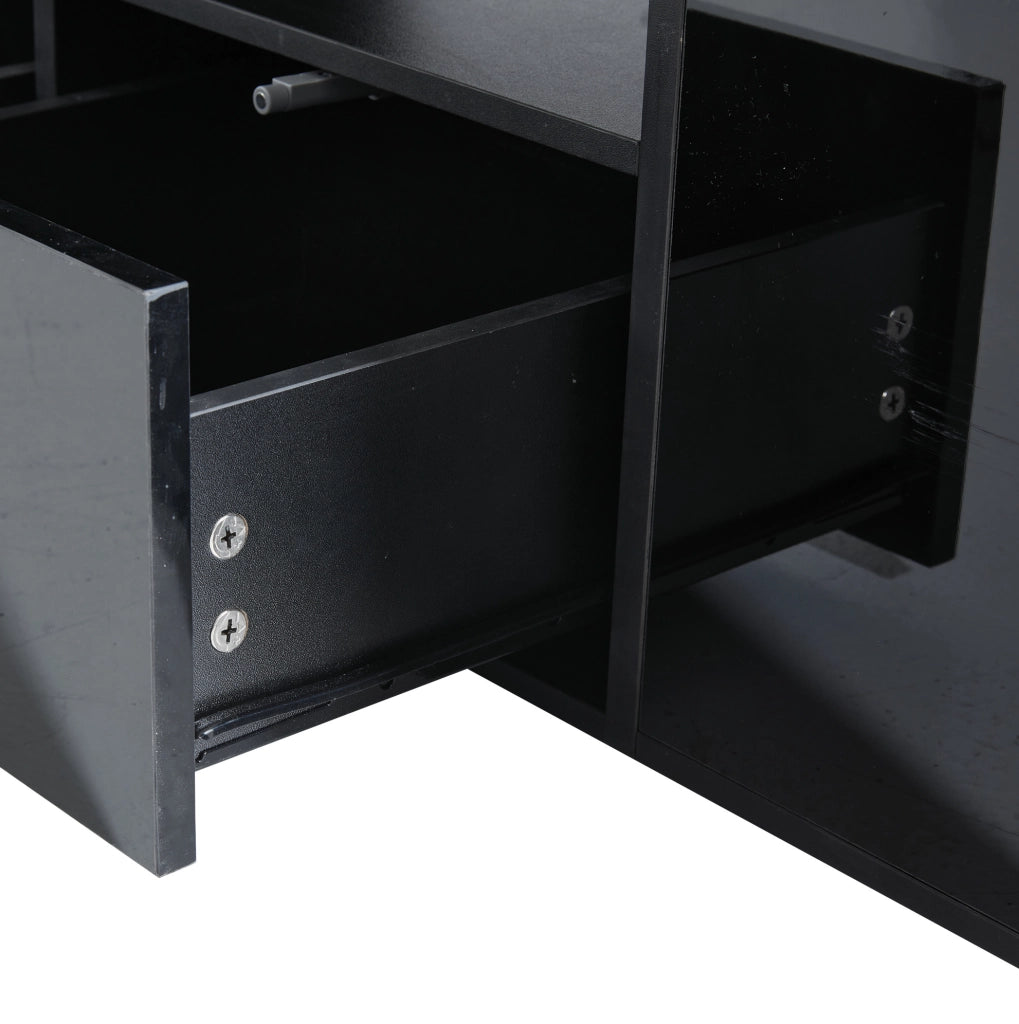Tavolino da salotto 100x50x35 cm con LED; doppio cassetto; pannello truciolare nero