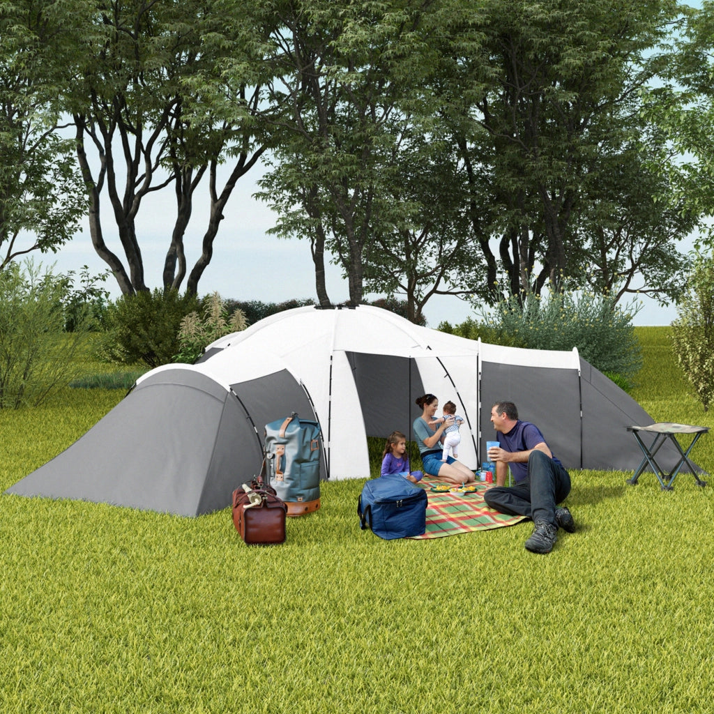 Tenda da campeggio per 6-9 persone, 4 stanze, grigio, impermeabile ¨C zephmum ¨C 615x615x225 cm