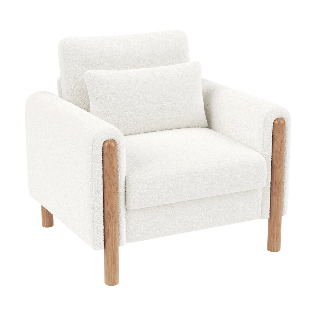 Poltrona lounge in tessuto teddy bianco con cuscini spessi