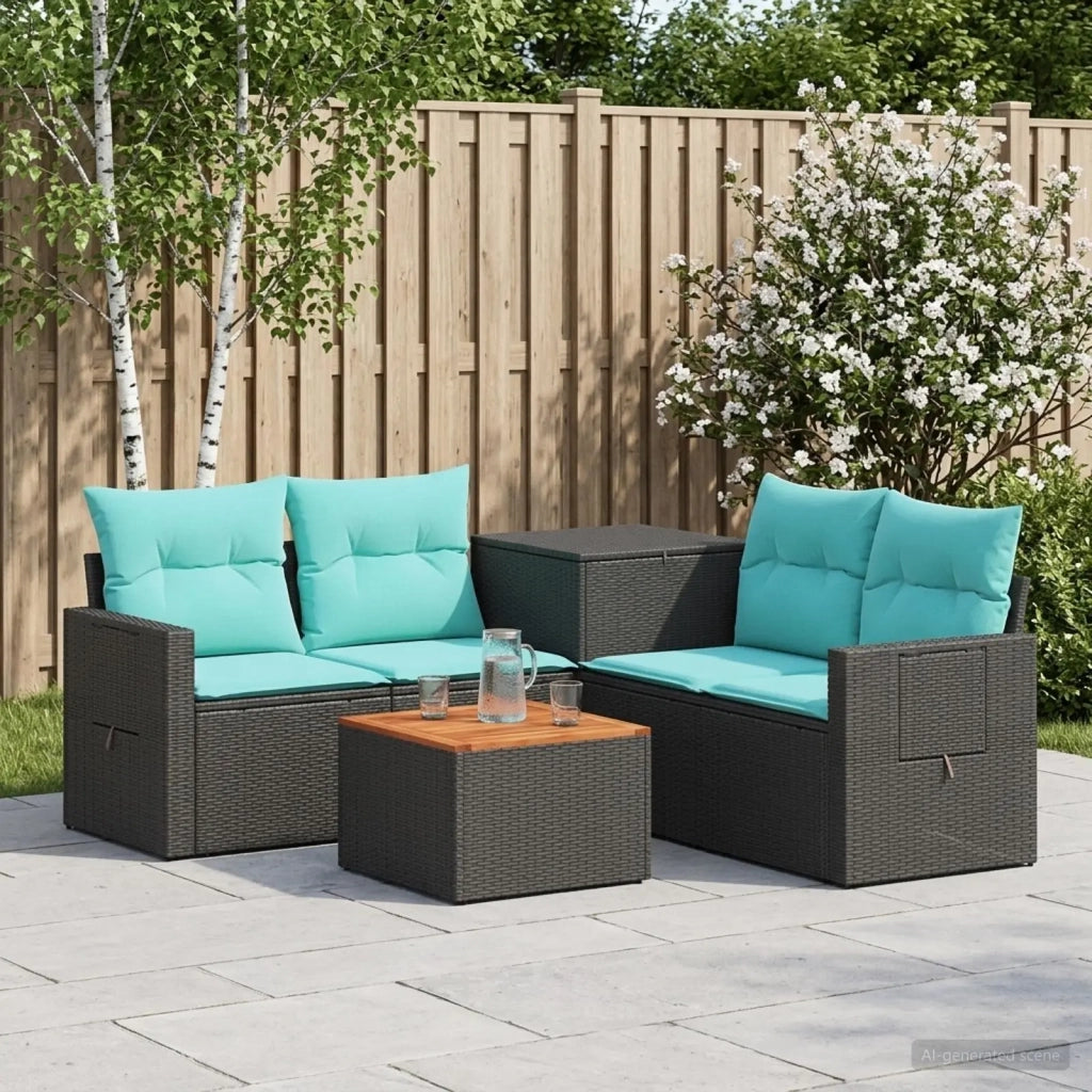 Set di divani 6 pz Nero e Blu Rattan sintetico e Acciaio 3447450