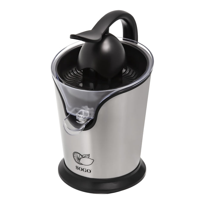 SOGO Estrazione Succo con Manico a Pressione 85W, Corpo Inox, 2 Coni, Funzione Start/Stop, Design Elegante e Silenzioso
