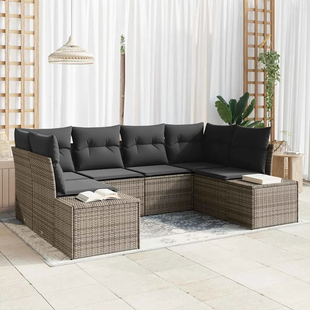 Set Divano da Giardino con cuscino 6 pcs Grigio polyrattan 3347199