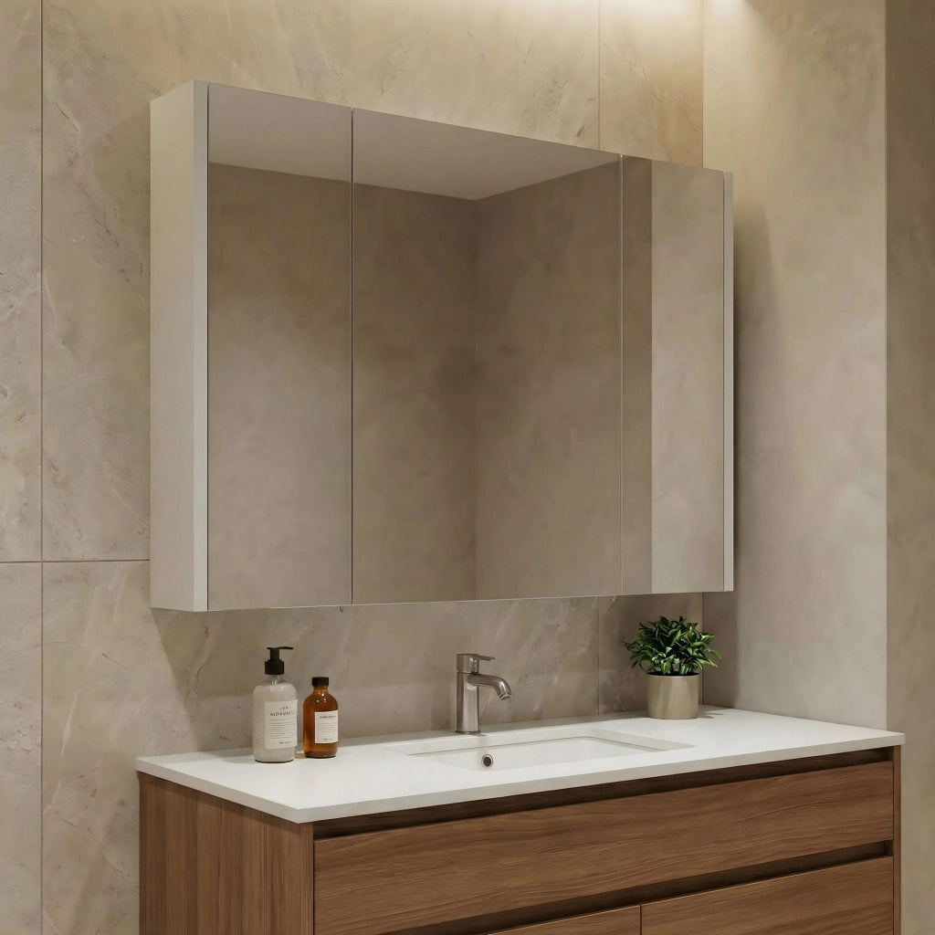 Mobile da bagno con specchio "Arno 100" - 100 x 16 x 66 cm - Cashmere