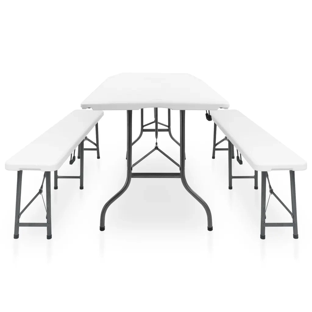 Tavolo Giardino Pieghevole 2 Panche 180cm Acciaio e HDPE Bianco 48833