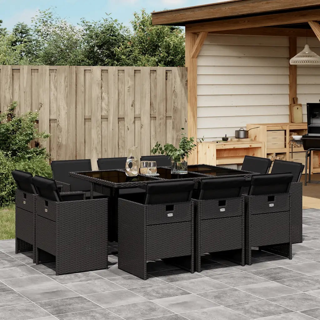 Set da Pranzo da Giardino 11 pz con Cuscini in Polyrattan Nero 3277794