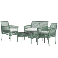 Set da Giardino in Rattan da 4 Pezzi con 2 Poltroncine, Divano e Tavolino da Caffè, Verde
