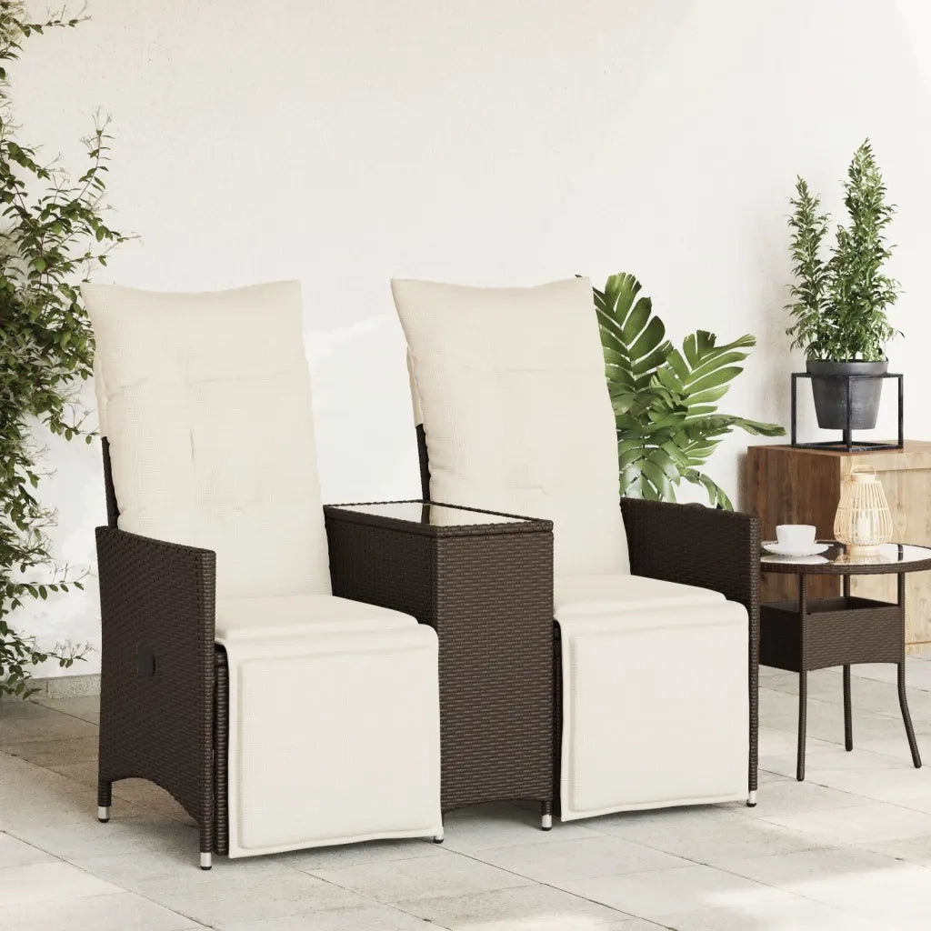 Divano Giardino Reclinabile 2 Posti Tavolino-Sofa da Giardino-Divanetto da esterno Marrone Polyrattan 810503