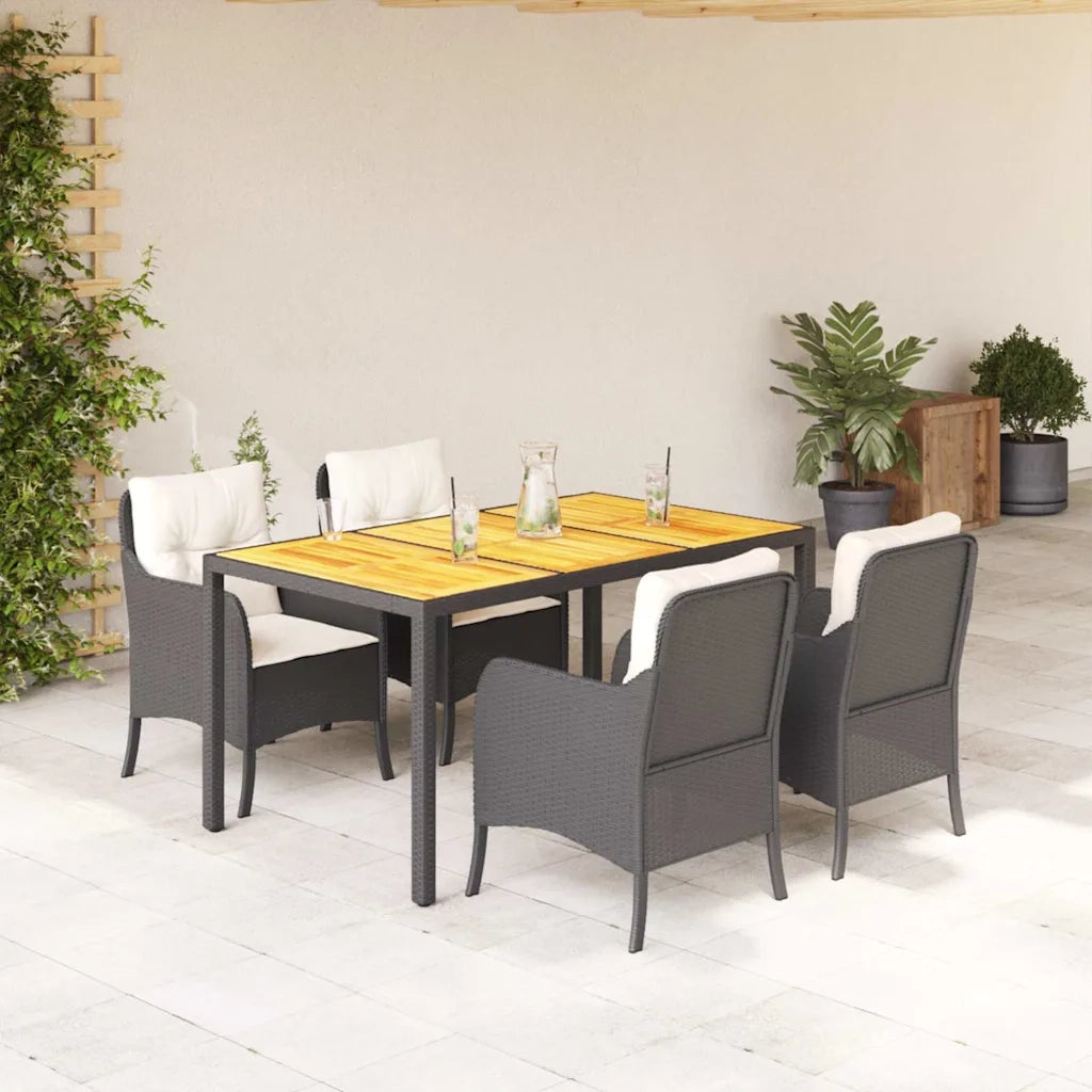 Set da Pranzo da Giardino 5 pz Nero con Cuscini in Polyrattan 3211862