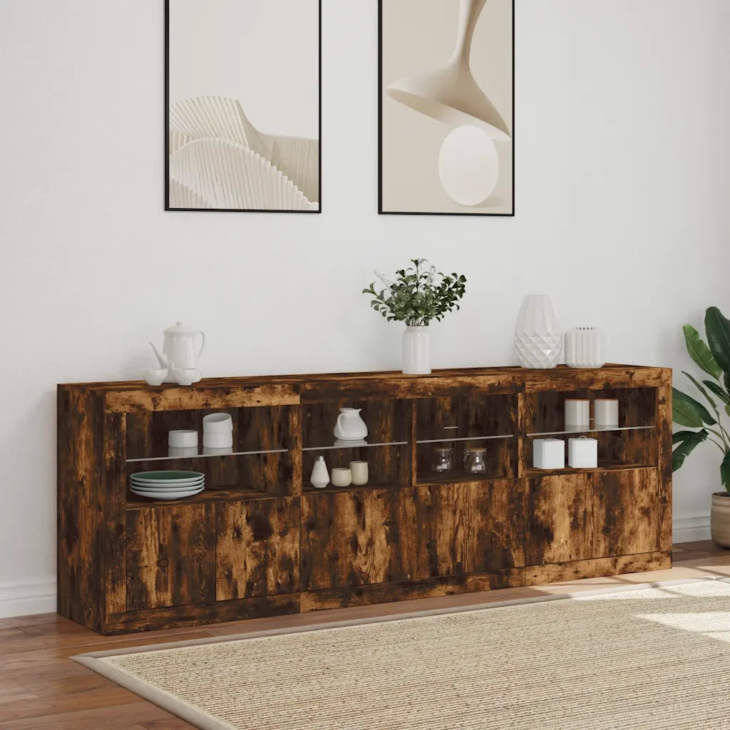 Credenza con Luci LED Rovere Fumo 202x37x67 cm 3209013